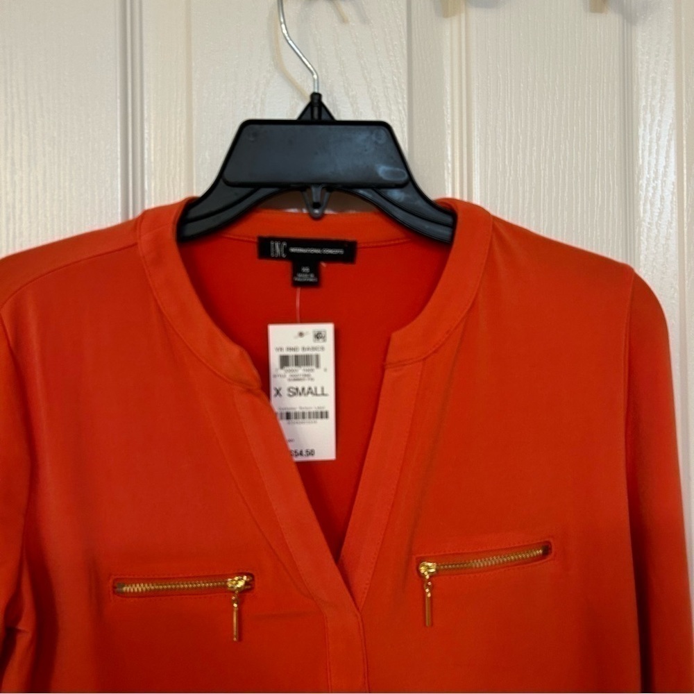 INC INTERNATIONAL CONCEPTS Women's Zip-Pocket Blouse in Summer Fig Size XS - Picture 3 of 6